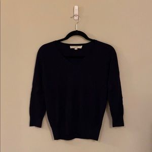 Loft Navy 3/4 Sleeve V-neck Sweater, Size S